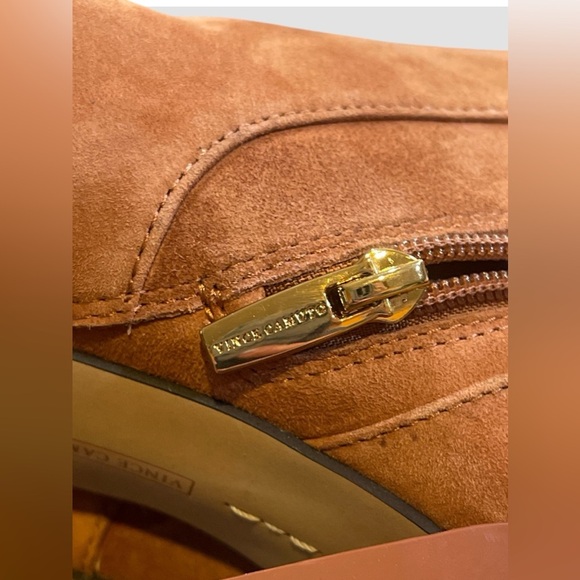 Vince Camuto Enverna Ankle Boots Women’s Size 7 Warm Caramel Leather Block Heel - Picture 6 of 8